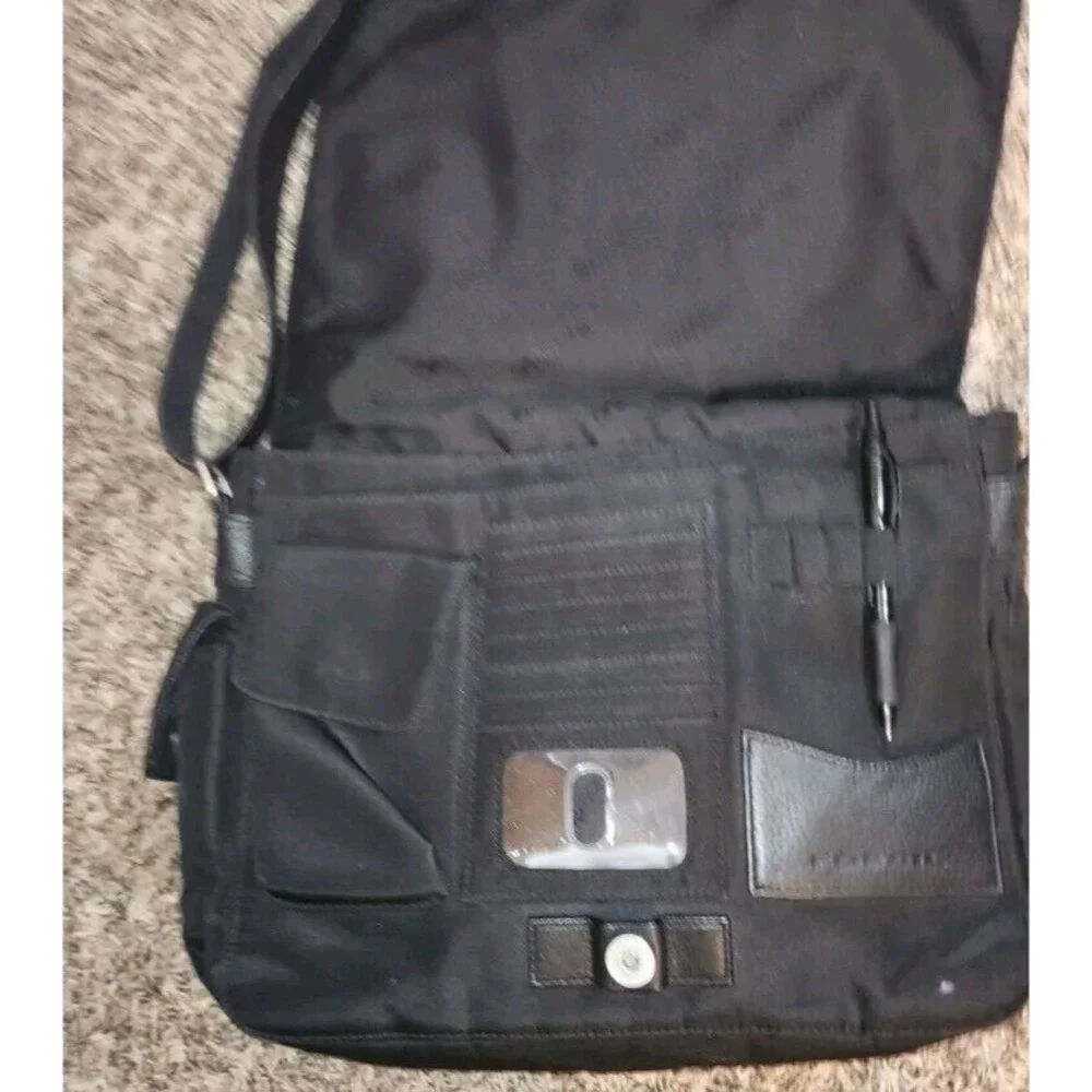 Fossil Messenger Bag Leather Nylon Crossbody Laptop Purse ZB 8843 Black Unisex